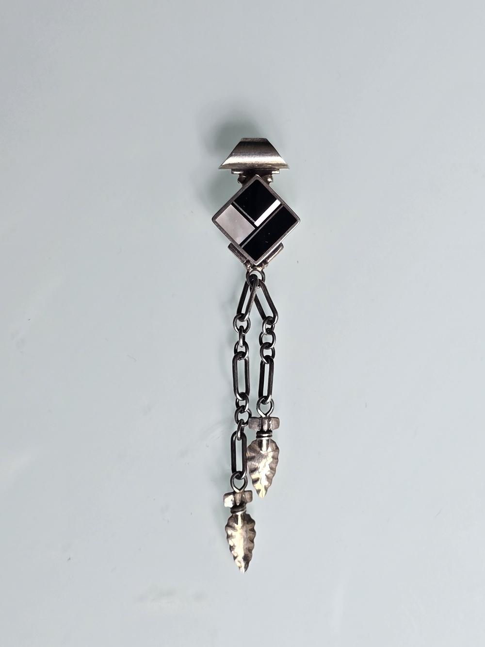 Ray Tracey Navajo Sterling Silver Pendant — Onyx & Mother of Pearl Inlay